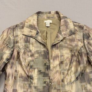 Chico's Women's Beige and Gold Patterned Blazer Silk